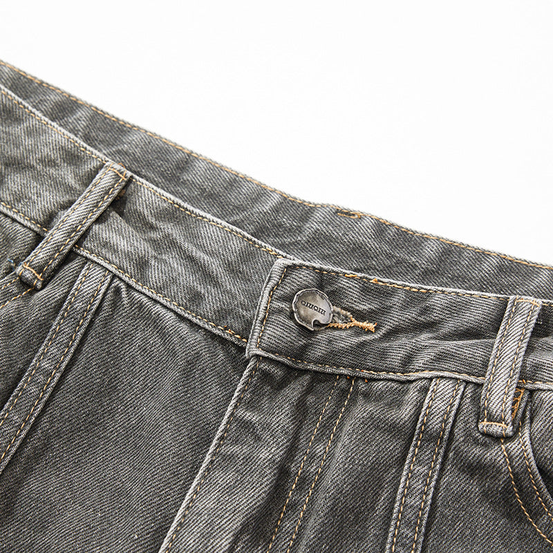 Distressed Jeans Loose Wide-Leg Straight Trendy Beggar Style Slimming High Street Design Niche Long Pants High Street Style