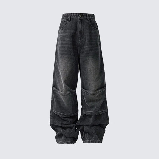 GUOWEAR American High Street Washed Vintage Patchwork Loose Casual Wide-Leg Jeans Unisex Fashion