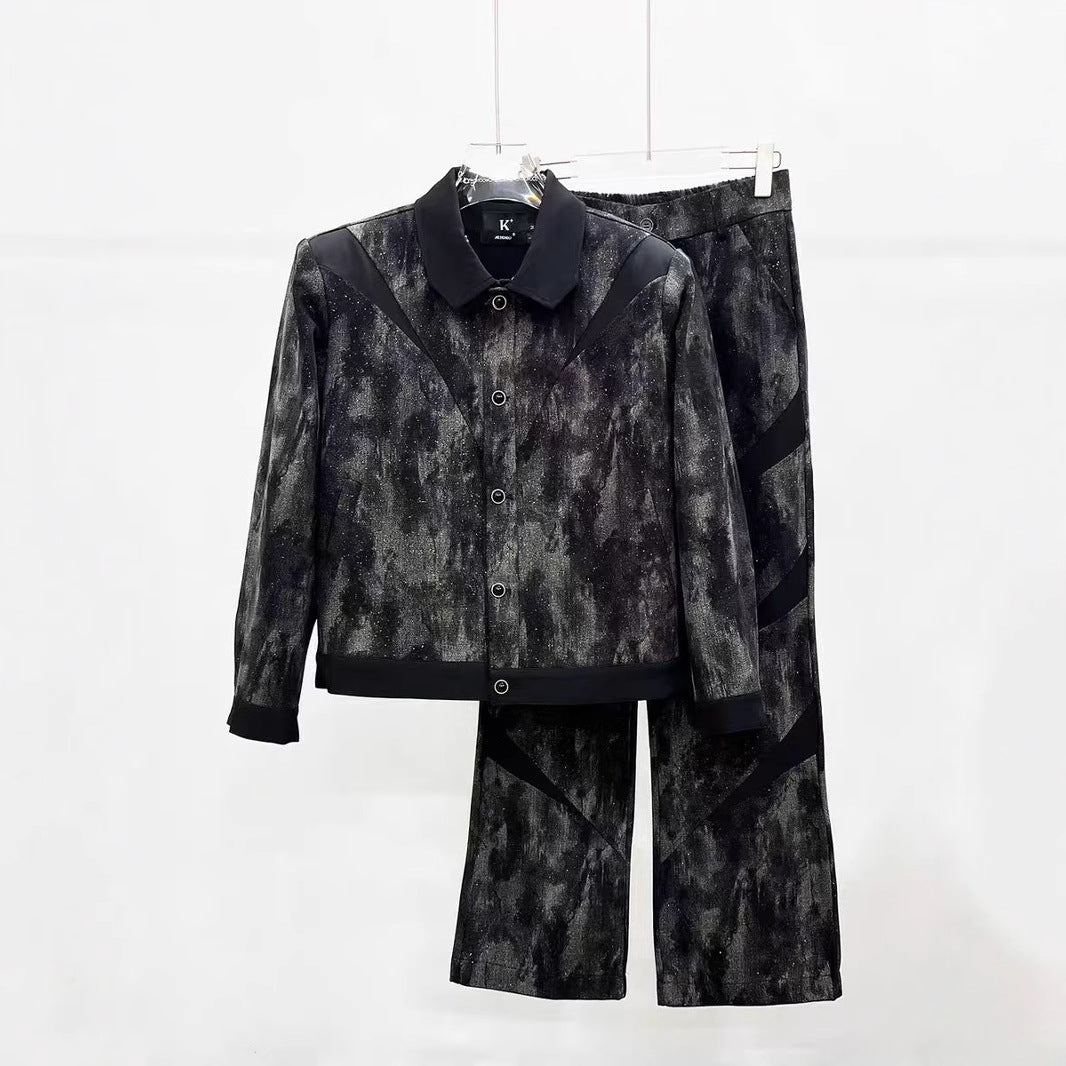 American Style Popular Street Retro Niche Patchwork Tie-Dye Washed Dot Check Jacket for Men Loose Fit INS Trendy Jacket