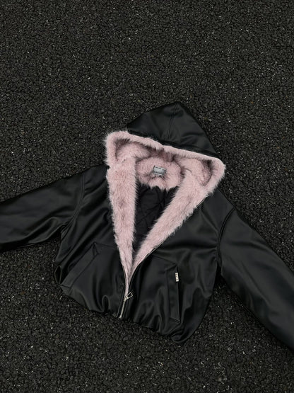 National Trend American Retro PU Padded Cotton Thickened Fur Collar Hooded Cotton Jacket Men's Winter Loose Versatile Cotton Coat