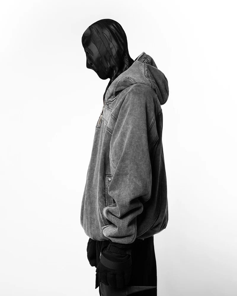 2025European and American Trendy Brand Single Hat Long Zipper Eyelet Hat Design Hooded Zipper Sweatshirt Full Face Men's Style