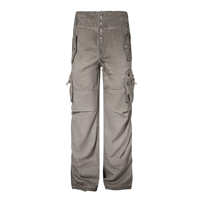 High Waist Diagonal Zipper Cargo Pants Loose Straight Casual Pants Trendy Brand Versatile Long Pants Leg-Lengthening Loose Comfortable