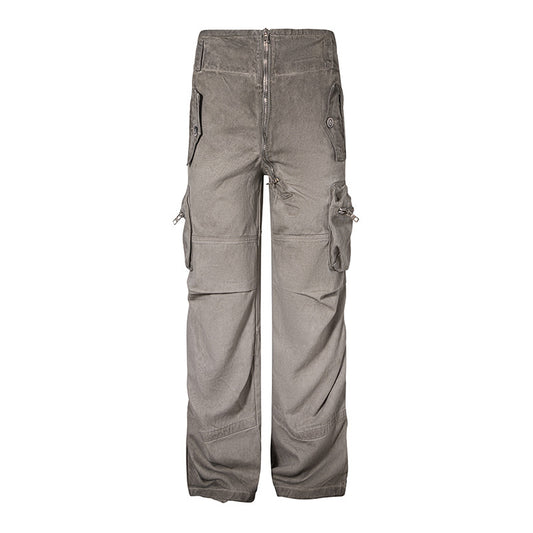 High Waist Diagonal Zipper Cargo Pants Loose Straight Casual Pants Trendy Brand Versatile Long Pants Leg-Lengthening Loose Comfortable