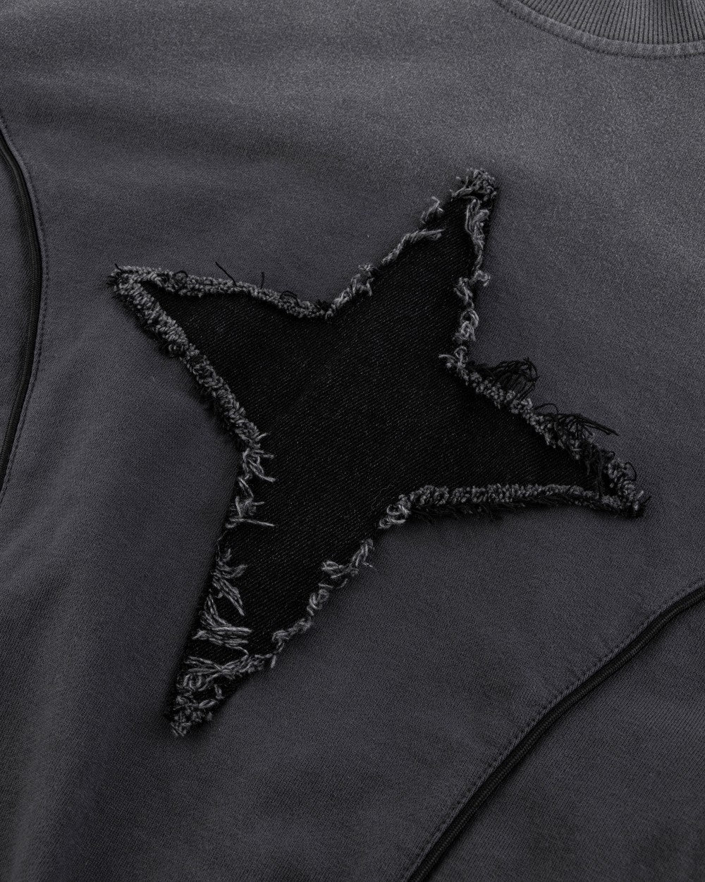 European and American Niche Style Patchwork Starburst Frayed Loose Round Neck Sweatshirt for Men and Women
