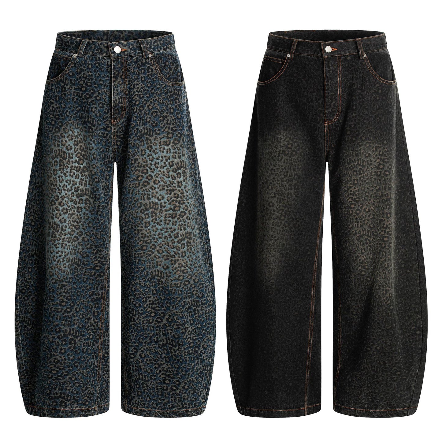 Fashion Brand2025Autumn New European and American High Street Leopard Print Scimitar Jeans RO Trendy Wide-Leg Pants