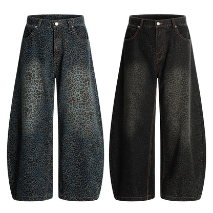 Fashion Brand2025Autumn New European and American High Street Leopard Print Scimitar Jeans RO Trendy Wide-Leg Pants