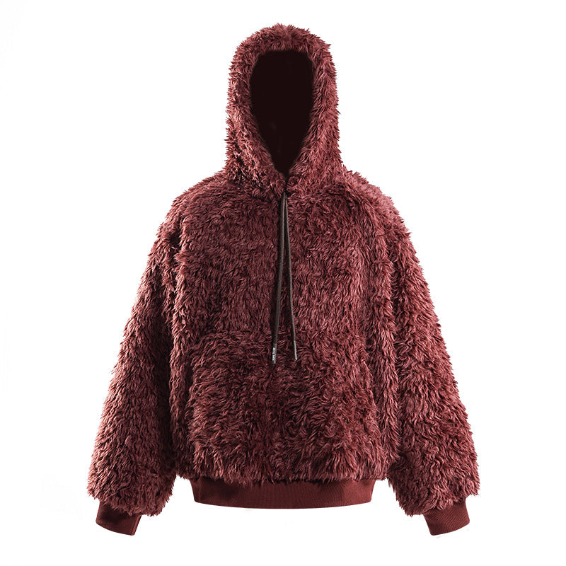 Plush Hooded Jacket Warm Loose Unisex Sweatshirt Trendy Versatile Autumn Winter European Style Couple Style