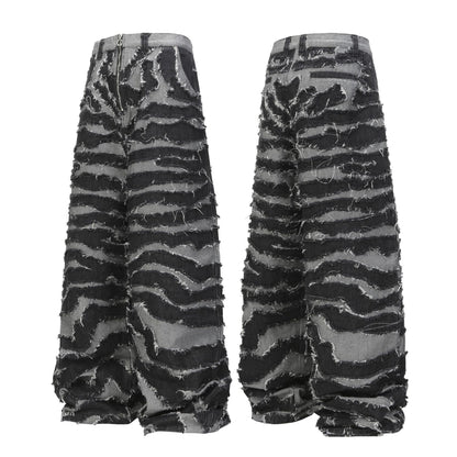 2025Autumn New Heavy Craft Patchwork Zebra Pattern European and American Trendy Brand Loose Jeans